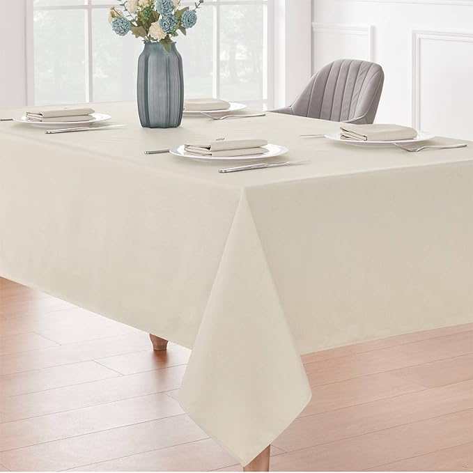 Veblandy Rectangle 10 Feet Tablecloth 60x144 inch Linen Textured Table Cloth Stain and Wrinkle Resistant Washable Polyester, Decorative Table Cover Waterproof for Dining, Buffet and Camping, Beige