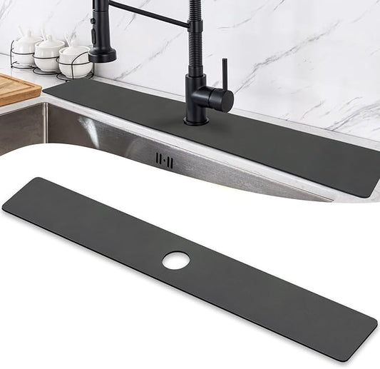 LOPNUR Faucet Mat for Kitchen Sink Protectors, 29 Inch Extra Long Kitchen Sink Splash Guard Behind Faucet, Cuttable Bathroom Water Splash Guard with Super Absorbent Diatomite Fast Drying, Grey