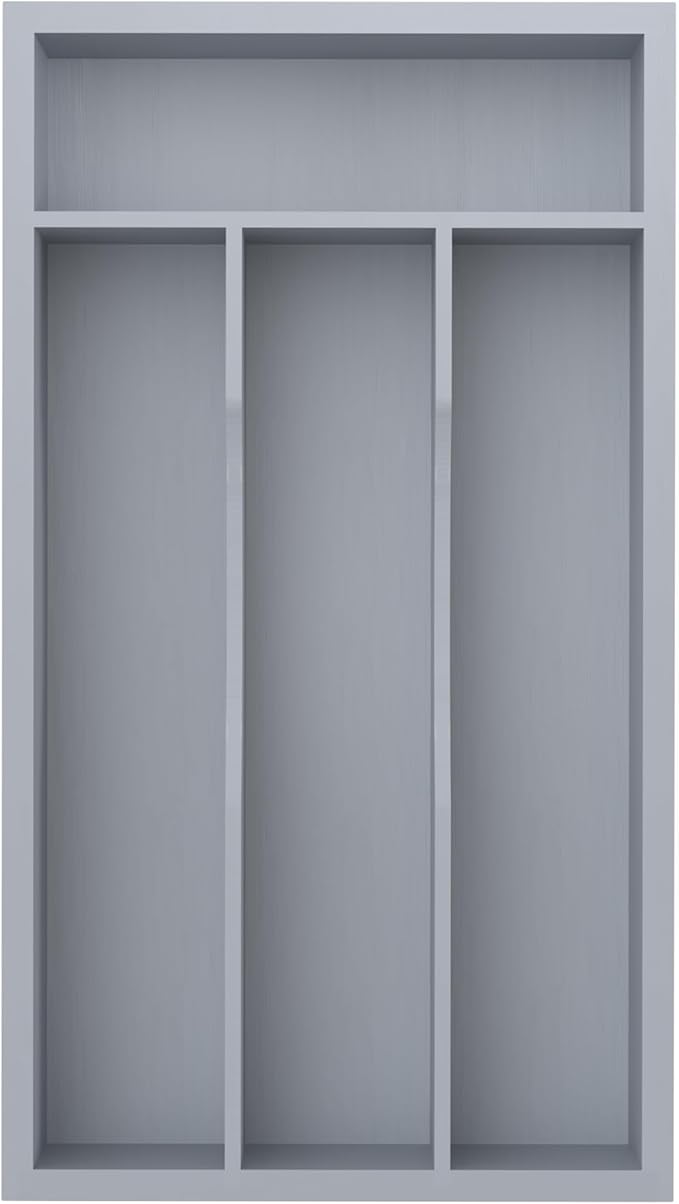 Silverware Organizer, Bamboo Kitchen Drawer Organizer, Utensil Holder, Cutlery Tray & Spoon Flatware Storage with Grooved Drawer Dividers (Grey)