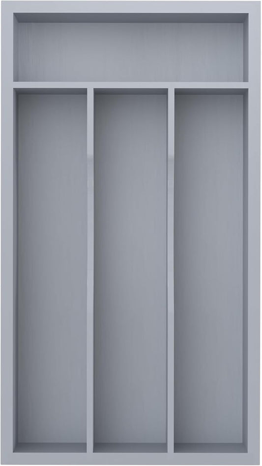 Silverware Organizer, Bamboo Kitchen Drawer Organizer, Utensil Holder, Cutlery Tray & Spoon Flatware Storage with Grooved Drawer Dividers (Grey)