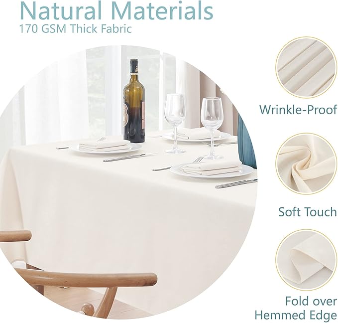 Veblandy Rectangle Tablecloth 60x120 inch Linen Textured Waterproof Table Cloth Stain and Wrinkle Resistant Washable, Decorative Fabric Table Cover for Outdoor and Indoor Use, Ivory