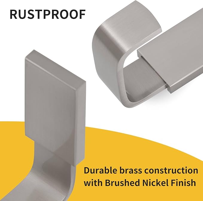 BESy Brass Clothes Hook Single Towel Hook for Bathroom Kitchen Garage Square Style Robe Hooks Coat Hooks Hat Hook, Wall Mounted with Screws, Four Packs, Brushed Nickel