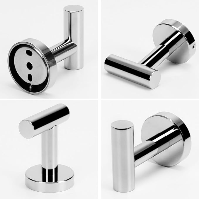 NearMoon Bath Towel Hooks- SUS 304 Stainless Steel Robe Hook Holder, Heavy Duty Coat Hook for Bathroom Livingroom Hotel Kitchen Garage, Wall Mounted (Chrome Finish, 8 Pack)