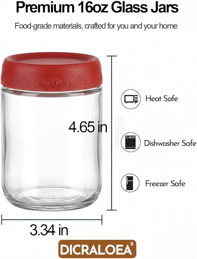 16oz 4Pack Glass Overnight Oats Jars Containers with Airtight Leakproof Lids, Reusable Mason Jars for Meal Prep, Yogurt Parfaits, Smoothies, Salads & Healthy Breakfasts (16 OZ-4-1)
