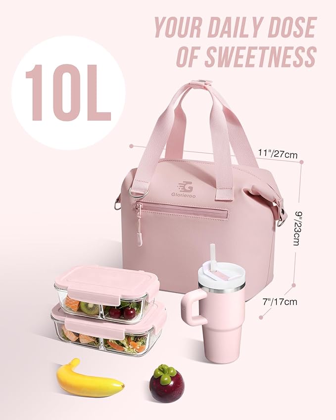 GLORIEROO Pastel Lunch Box Women | Insulated Soft Waterproof Leakproof Lunch Bag Cooler | Adjustable Strap | BPA-Free