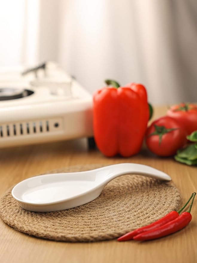 GDCZ Porcelain Spoon Rest - Large Spoon Holder Utensil Rest for Kitchen Counter Stove Top, Dishwasher Safe (White)