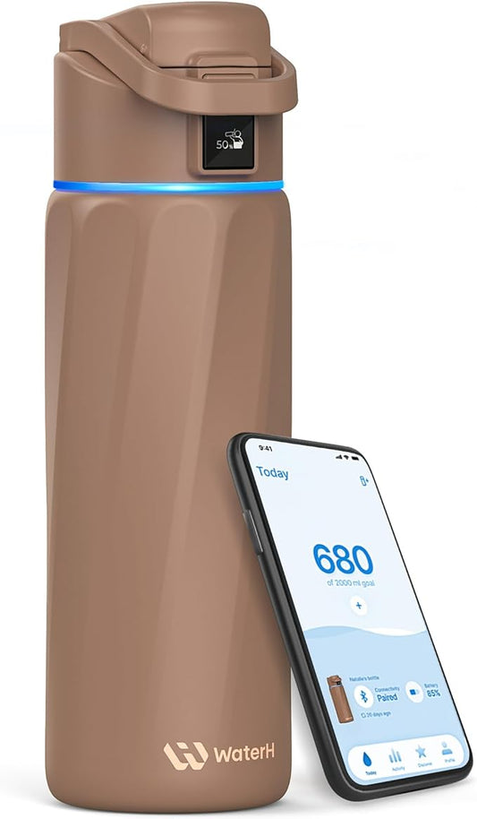 BOOST Smart Water Bottle that Reminds You to Drink, 24oz BPA-Free Stainless Steel Vacuum Insulated, Wide Mouth Water Tracker Bottle with APP for School, Gym, Office, Ideal for Father's Day
