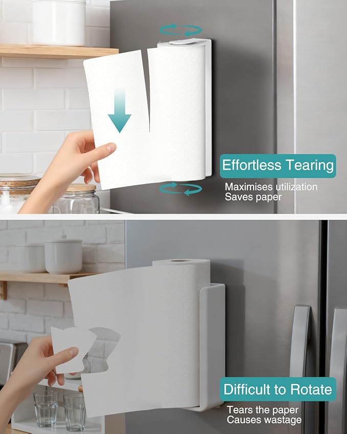 PAROTO Magnetic Paper Towel Holder for Fridge, White Paper Towel Holder for Kitchen, Strong Magnet for Refrigerator, RV, Garage, BBQ, No Drilling, Kitchen & Bathroom Organizers and Storage