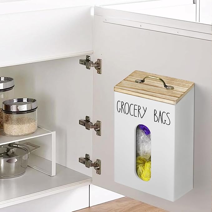 Farmhouse Grocery Bag Holder for Plastic Bags,Plastic Bag Holders for Grocery Bags,Bag Holder for Plastic Bags Groceries Store with Lid,Plastic Bag Holder Under Sink for Kitchen Storage Organization