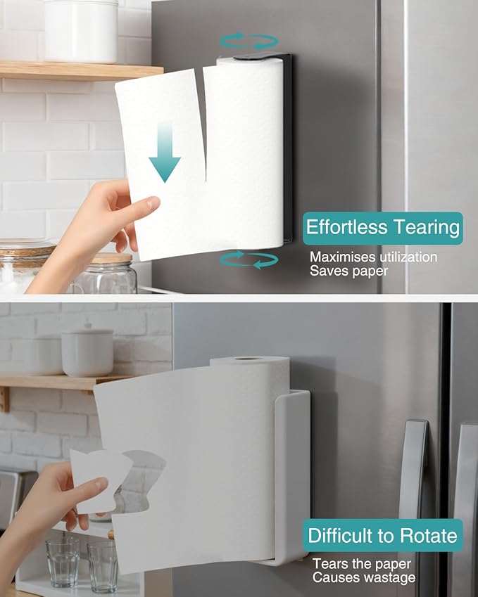 PAROTO Magnetic Paper Towel Holder for Fridge, Black Paper Towel Holder for Kitchen, Strong Magnet for Refrigerator, RV, Garage, BBQ, No Drilling, Kitchen & Bathroom Organizers and Storage