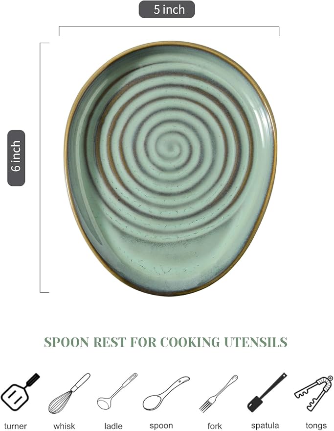 Ceramic Spoon Rest for Stove Top, Spoon Holder for Kitchen Counter, Farmhouse Cooking Utensil Holder for Spoons, Ladles, Spatula, Grey