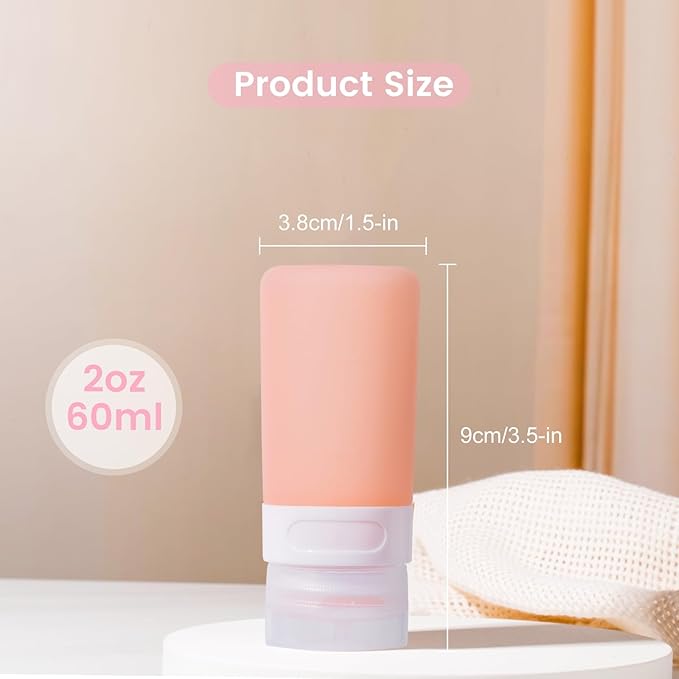MICEBAY Condiment Squeeze Bottles for Sauces, 2-oz Mini Silicone Salad Dressing Container to Go with Snack Storage Bag, Leakproof Sauce Bottles for Lunch Box, 4 Pack, Pink