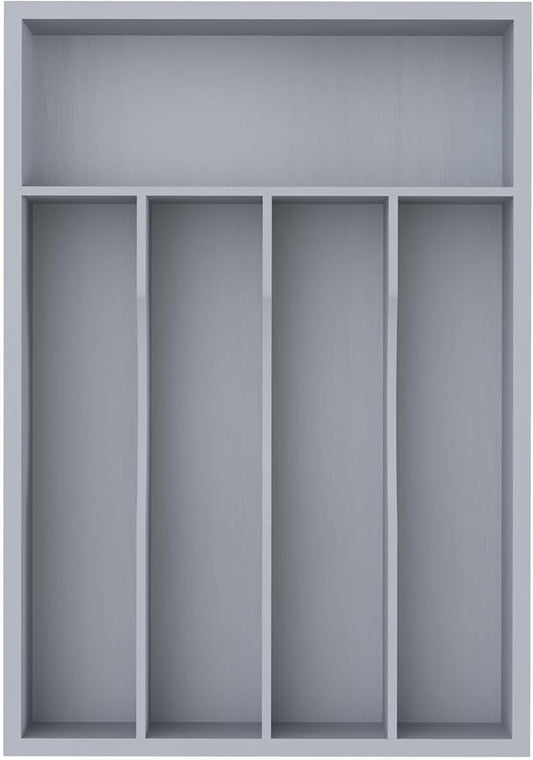 Silverware Organizer, Bamboo Kitchen Drawer Organizer, Utensil Holder, Cutlery Tray & Spoon Flatware Storage with Grooved Drawer Dividers(5 Slots, Grey)
