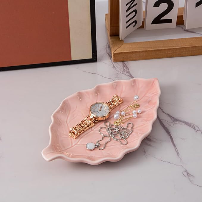 Ceramic Leaf Shape Spoon Rest for cooking, Cute Cooking Spoon Holder for Stove Top,Large Porcelain Spatula Rest for Kitchen Counter, Farmhouse Christmas Kitchen Decor (pink)