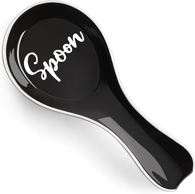 Ceramic Spoon Rest for Stove Top, DAYYET Large Spoon Holder, Spoon Rest for Kitchen Counter, Spatula Holder Utensil Rest for Ladles, Tong, Modern Rustic Kitchen Decor, Black