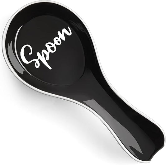 Ceramic Spoon Rest for Stove Top, DAYYET Large Spoon Holder, Spoon Rest for Kitchen Counter, Spatula Holder Utensil Rest for Ladles, Tong, Modern Rustic Kitchen Decor, Black
