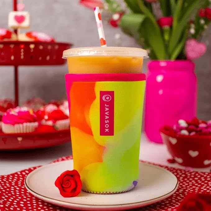 Sok It JavaSok Iced Coffee & Cold Soda Insulated Neoprene Cup Sleeve (Color Burst, Large: 30-32oz)