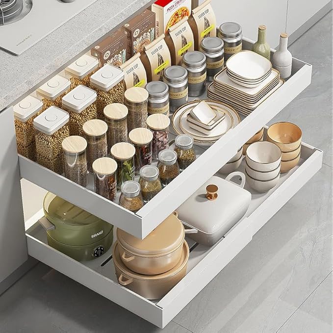 Pull out cabinet organizer - slide out drawers for kitchen cabinets, helps to store items neatly in the cabinet with drawers & pantry shelves instead of all over the counter. (Large)