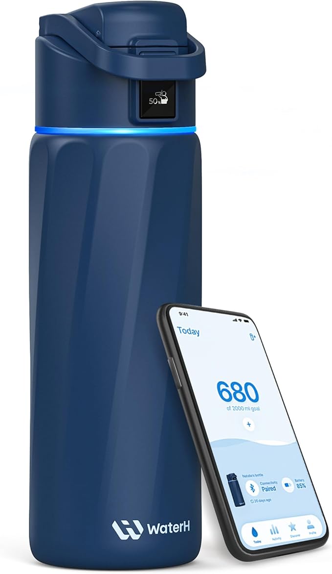 BOOST Smart Water Bottle that Reminds You to Drink, 24oz BPA-Free Stainless Steel Vacuum Insulated, Wide Mouth Water Tracker Bottle with APP for School, Gym, Office, Ideal for Father's Day