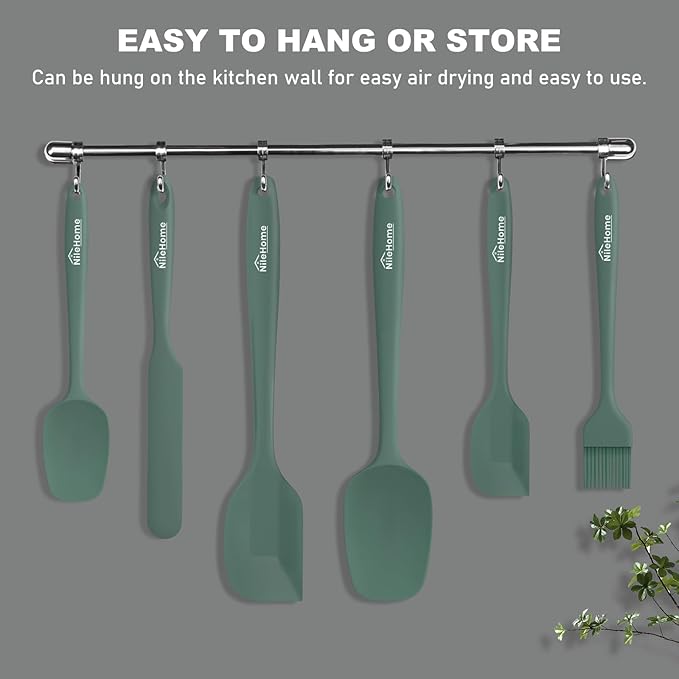 NileHome Silicone Spatula Set, 6 Pieces Food Grade Kitchen Utensils with Silicone Brush Heat Resistant Dishwasher Safe BPA-Free Rubber Spatula for Scraping, Baking, Cooking, Mixing-Green