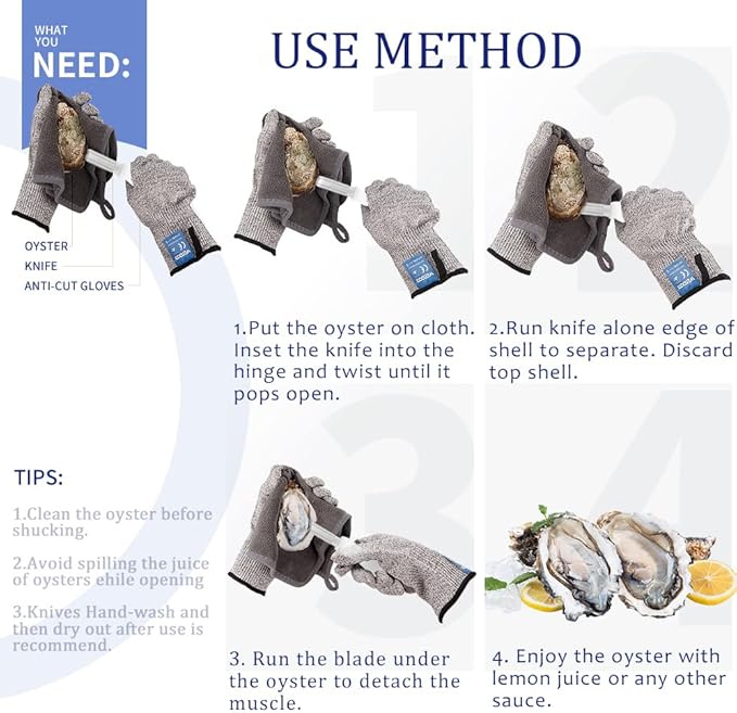 Oyster Shucking Knife and Gloves Set Included 2pcs Oyster Shucker Opener New Haven Style, Cut Resistant Glove Professional Guard (1Cloth+1Squeezer)