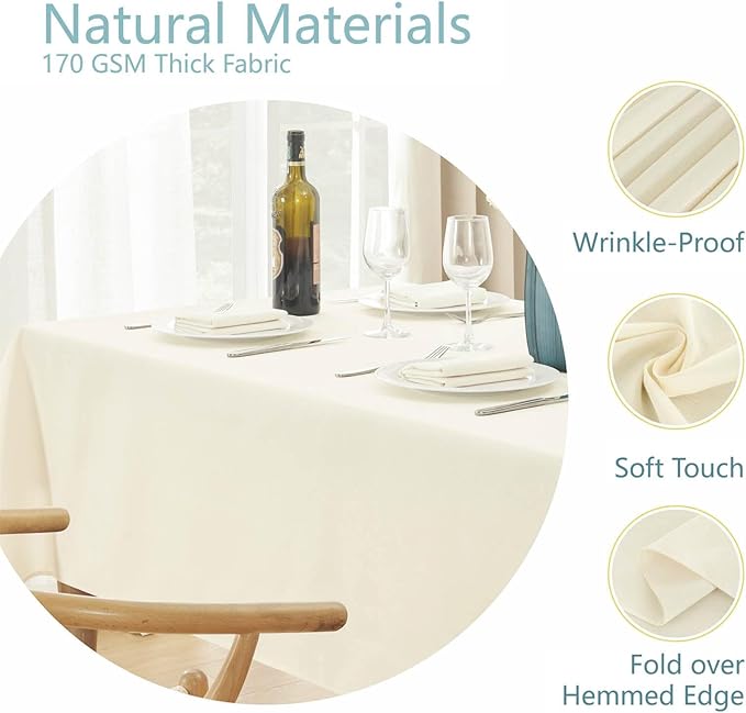 Veblandy Rectangle Tablecloth 60x84 inch Linen Textured Waterproof Table Cloth Stain and Wrinkle Resistant Washable, Decorative Fabric Table Cover for Outdoor and Indoor Use, Ivory