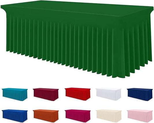 Smiry Spandex Tablecloth, Elastic Fitted Stretch Tablecloth for 8FT Rectangle Tables, Waterproof Washable Table Cover Skirt for Outdoor, Wedding, Banquet & Parties (Emerald Green, 96Lx30Wx30H Inch)