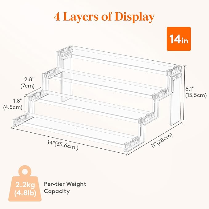 Lifewit Cupcake Stand, Perfume Cologne Organizer, Tool-Free Assembly, Display Riser, Spice Rack, Figurine Holder, Makeup Storage, Room Decor, Party Decorations, Clear, 14″ 4 Tier, 1 Pcs