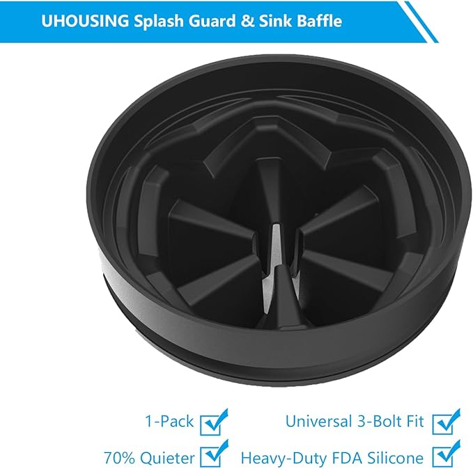Garbage Disposal Splash Guard 3 3/8" - 1 Pack Universal Sink Baffle for InSinkErator Evolution & Most 3-Bolt Models, Heavy-Duty FDA Silicone with Noise Reducing Petal Design