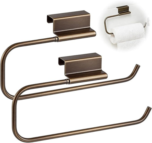 12.4 Inches Cabinet Door Paper Towel Holder Camper Under Sink No Drilling Paper Towel Storage and Dispenser for RV Kitchen Bathroom Laundry Room, Stainless Steel(Vintage Bronze,2 Pcs)
