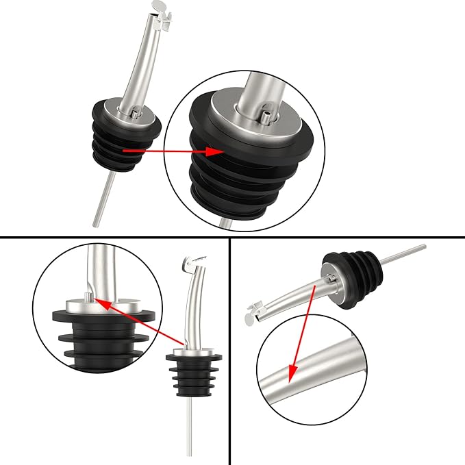 6 Pcs Oil Spout Liquor Bottle Pourer Spouts Stainless Steel Speed Pour Spouts for Olive Oil Dispenser Spout for About 3/4" Bottle Mouth, with Flip Top
