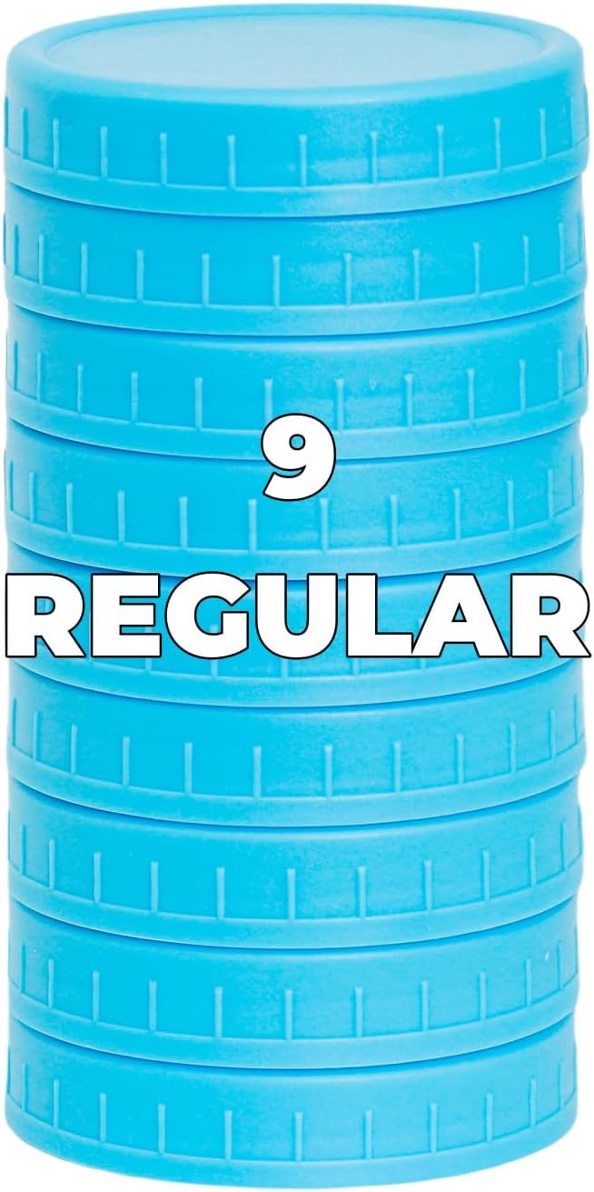 Bedgeta 9 Regular Mouth Mason Jar Lids with Silicone Ring,Thickened Leak-proof Lids Fit Ball,Kerr and More, 9 Blue Plastic, 70mm(Blue)
