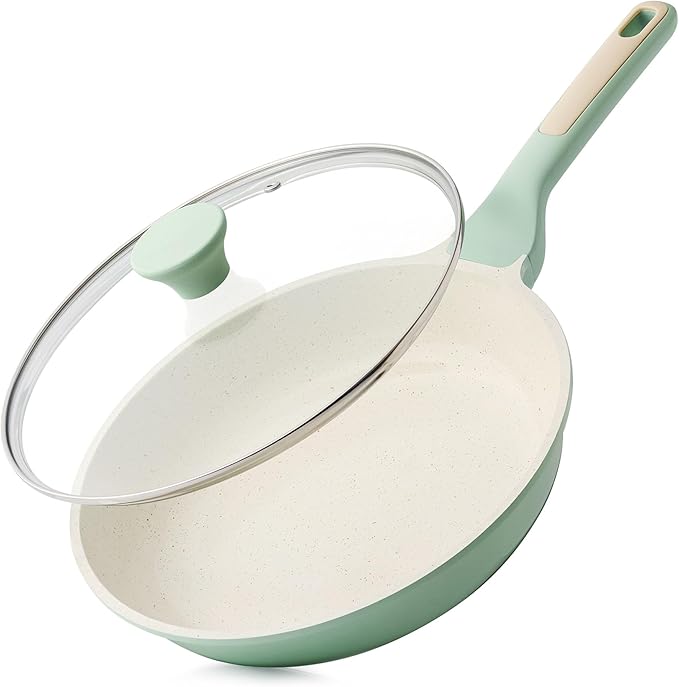 SENSARTE Nonstick Ceramic Frying Pan with Lid 8 Inch Small Omelette Pan Skillet, Free of Intentionally Added PFAS/PTFE Non-toxic Chef's Pan Induction Compatible Pan, Heat Resistant Handle, Mint Green