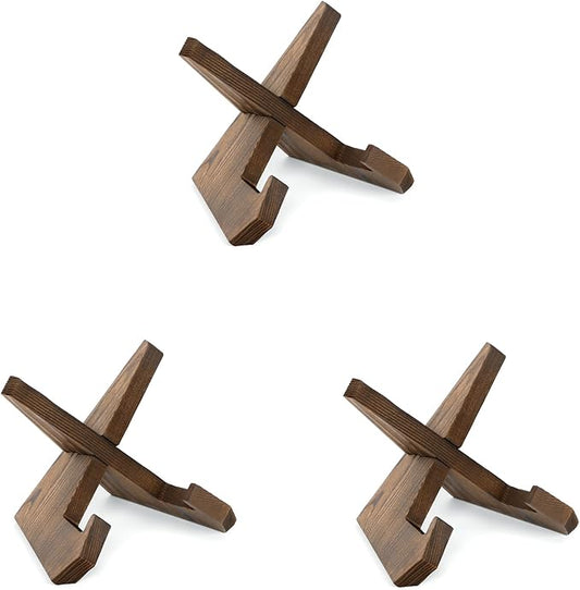 Plate Stand for Display - 3 Pack 4.5 Inch Holder, Wooden Picture Frame Easel, Decorative Table Top Brown