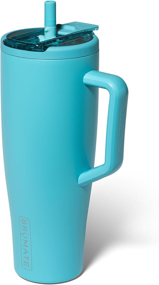 BrüMate Era Flip 40oz Tumbler with 100% Leakproof Covered Straw Lid | Hygienic Covered Straw | Insulated Stainless Steel Water Bottle with Handle | Cup Holder Friendly | BPA-Free (Curaçao)