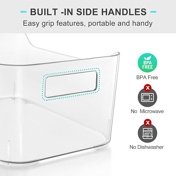 12 Pack Plastic Storage Bins, Clear Pantry Organizers and Storage, Multi-Use Organizer Bins for Kitchen, Office, Fridge, Cabinet and Shelf Organization