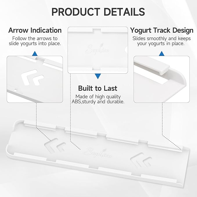 Sophico Yogurt Organizer for Fridge, 4 Capacity Yogurt Sliders for Refrigerator, Yogurt Holder with Adhesive Tapes for 3.75 Inch In Diameter Yogurt, Greek and Vegan Yogurt (White,2 Pack)