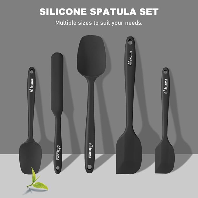 NileHome Silicone Spatula Set, 5 Pieces Food Grade Kitchen Utensils with Silicone Brush Heat Resistant BPA-free Rubber Spatula for Scraping, Baking, Cooking, Mixing—Black