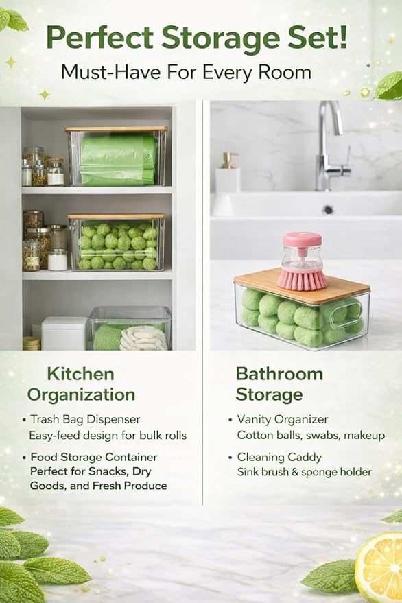 2 Pack Trash Bag Holder Dispenser for Kitchen & Built-In Brush with Liquid Compartment, Laundry Room Trash Bag Holder, Pantry, Cabinet, Under Sink Storage Organizer