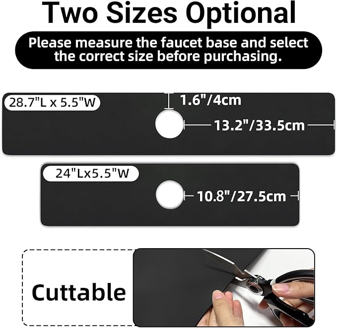 LOPNUR Faucet Mat for Kitchen Sink Protectors, 24 Inch Long Kitchen Sink Splash Guard Behind Faucet, Cuttable Bathroom Water Splash Guard with Super Absorbent Diatomite Fast Drying, Black