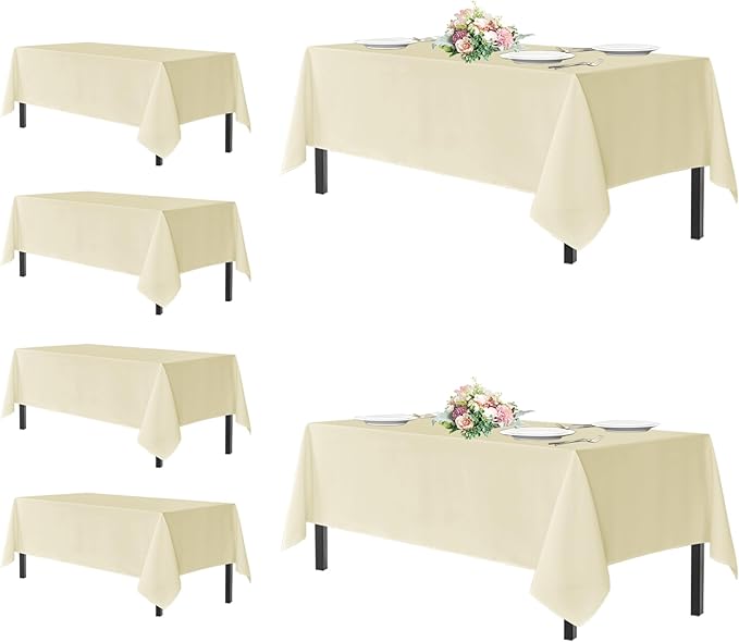 sancua Rectangle Tablecloths for 6 Foot Tables, 6 Pack - Washable Polyester Fabric Table Cloth for Wedding Party, Birthday, Banquet Reception, 54x108 Inch, Beige