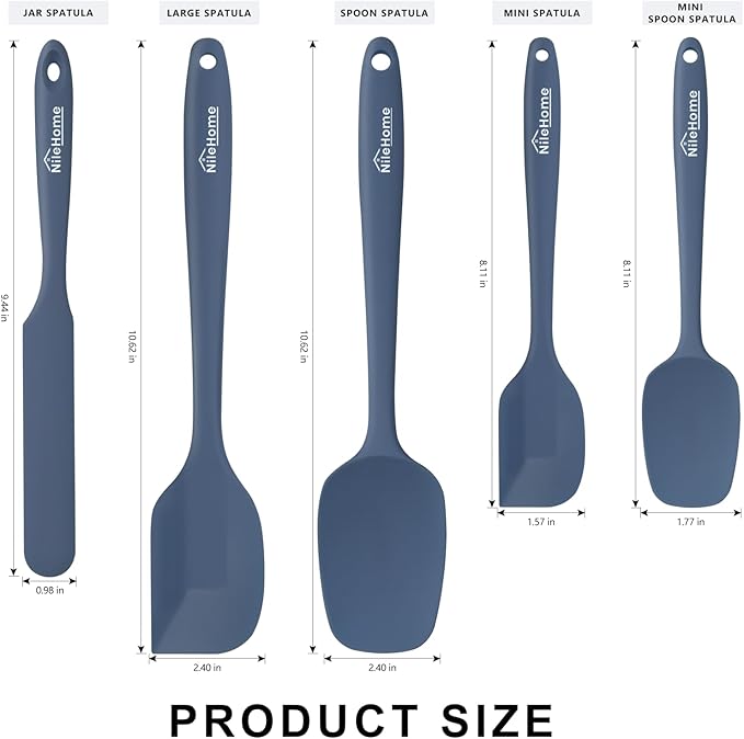 NileHome Silicone Spatula Set, 5 Pieces Food Grade Kitchen Utensils with Silicone Brush Heat Resistant BPA-free Rubber Spatula for Scraping, Baking, Cooking, Mixing—Haze blue