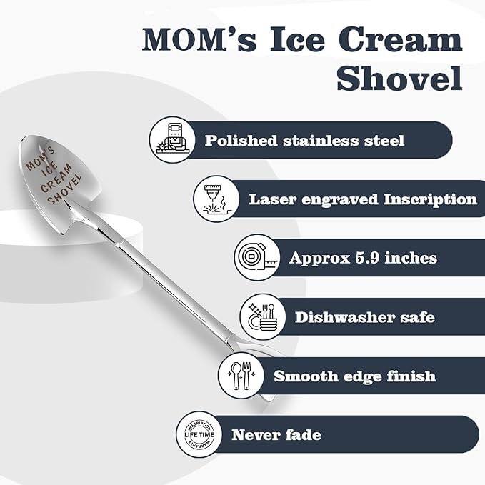 stormroo Gifts for Mom mother's day gifts Ice Cream Spoon Scoop for Ice Cream Lovers, Gifts for Women Funny Engraved Stainless Steel Spoon Shovel, Birthday, Mothers Day Gifts for Her