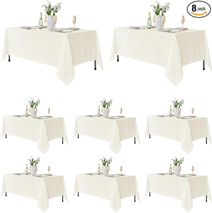 Fitable 8 Pack Rectangle Tablecloths: Stain Resistant Wrinkle Free Circle Table Clothes, Washable Reusable Polyester Table Covers for Wedding Party Birthday Banquet Reception(Ivory, 60x102 Inch)