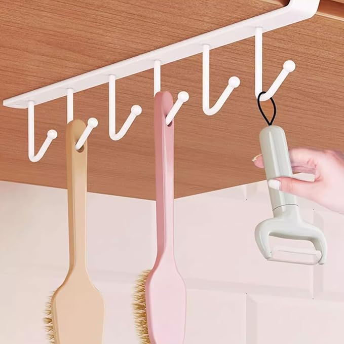 Zorfeter 2 Pack Mug Holder Under Cabinet Coffee, Multi-Purpose Kitchen Hooks, Space-Saving Hangers for Kitchen/Cups/Keys Storage/Scarf Ties Belts(White)