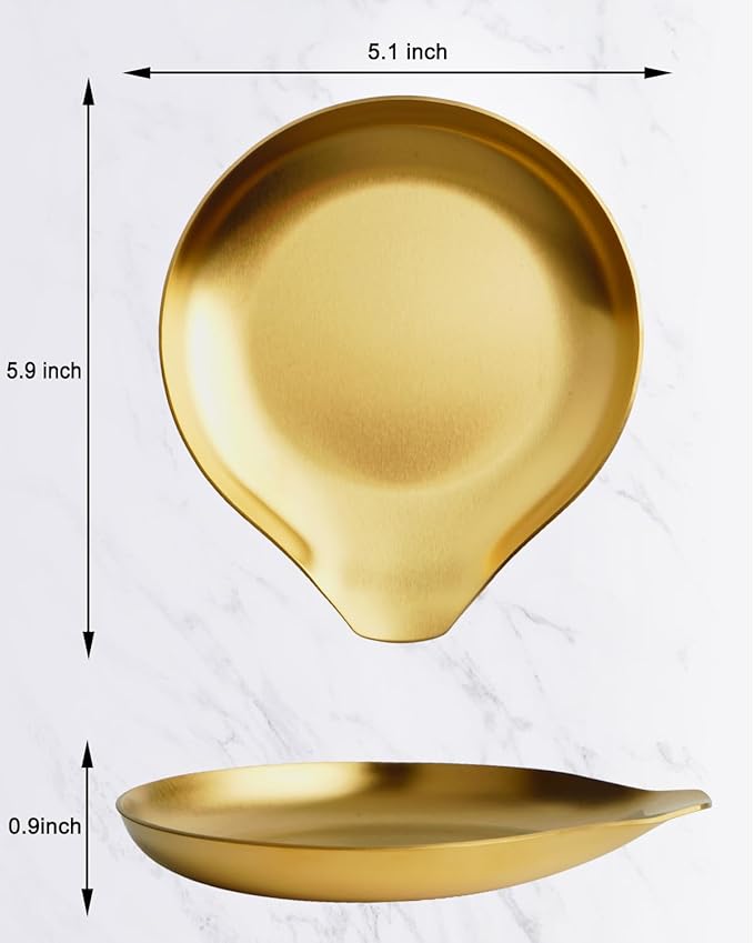 Stainless Steel Spoon Rest, Spatula Ladle Holder, Stainless Steel Utensil Spoon Rest Holder, Brushed Finish, Dishwasher Safe 5.9 x 5.1 Inch (Round Gold 1PC)