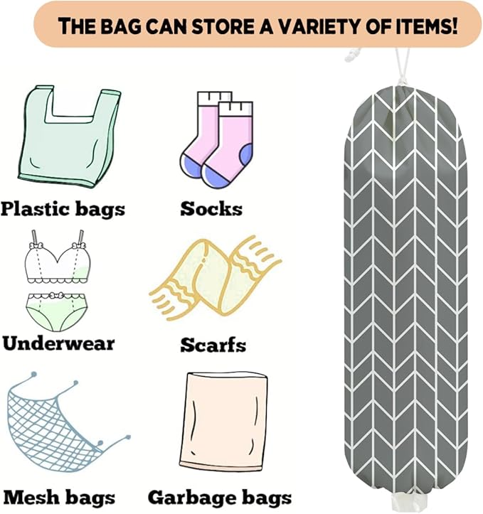 Gray Geometric Lines Plastic Bag Holder, Wall Mount Grocery Bag Holder for Plastic Bags, Abstract Art Kitchen Reusable Organizer Grocery Bags with Drawstring, Minimalist Gifts for Women Mom Grandma