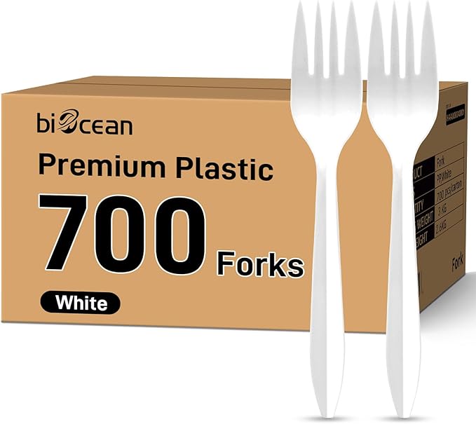 700 Count Medium Weight Plastic Forks White Disposable Plastic Silverware Forks Bulk - Heat Resistant & BPA Free, Solid and Durable for Party Restaurant