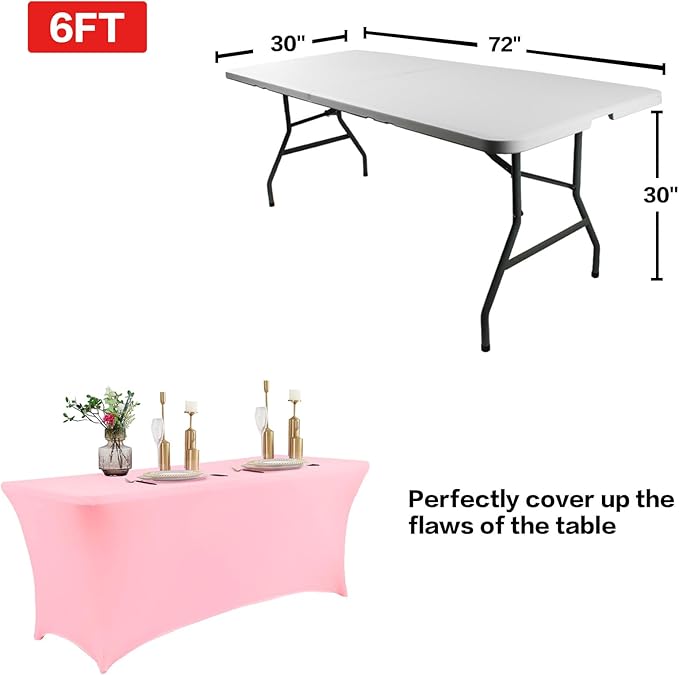 IVAPUPU 2 Pack 4FT Table Cloth for Rectangular Fitted Events Stretch Pink Table Covers Washable Table Cover Spandex Tablecloth Table Protector for Party, Wedding, Cocktail, Banquet, Festival