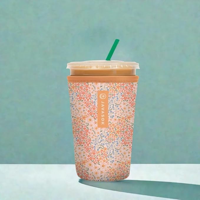 Sok It JavaSok Iced Coffee & Cold Soda Insulated Neoprene Cup Sleeve (Dainty Florals, Small: 16-20oz)